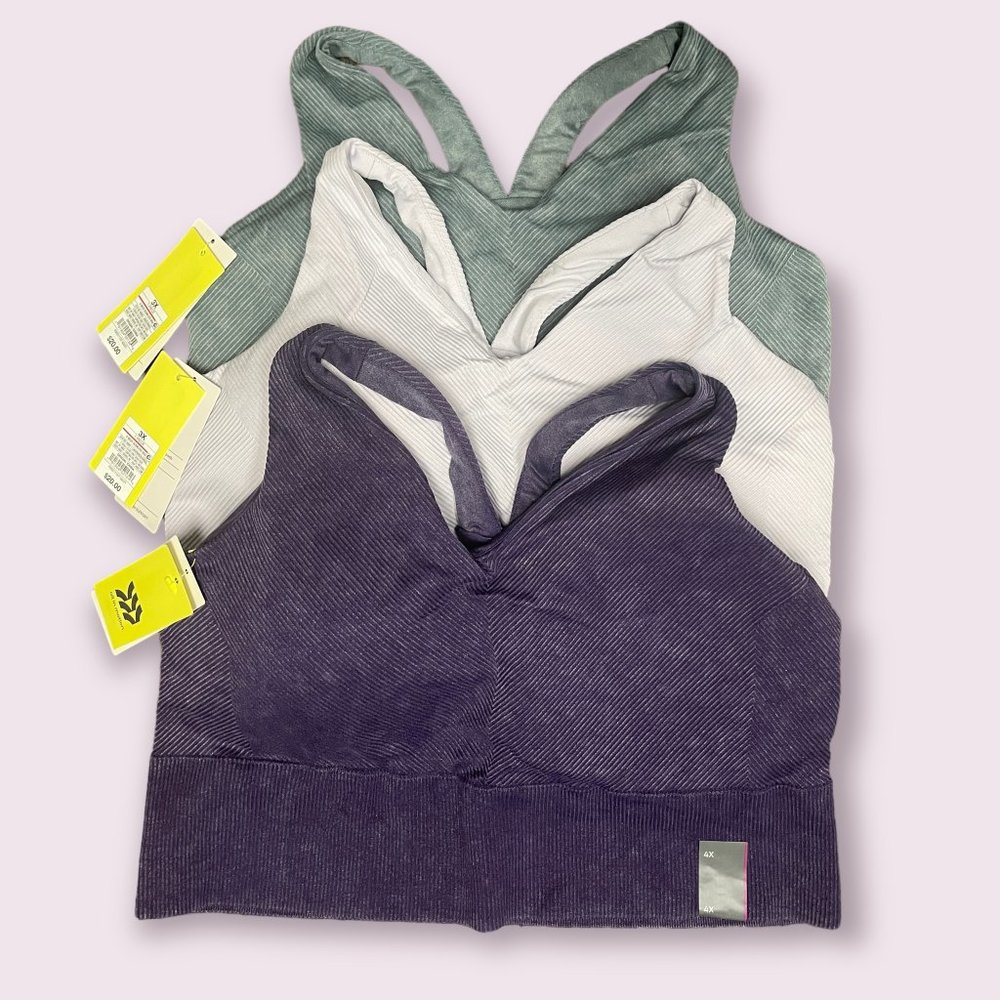 Set of 3 - All in Motion Women's Plus Size Medium Support V-Neck Seamless Bra